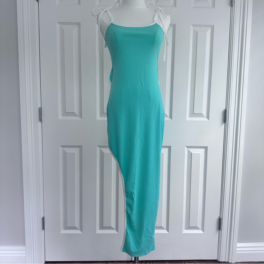 Blue Bodycon Cutout Midi Dress Spaghetti Strap Stretchy Green Beach Summer S